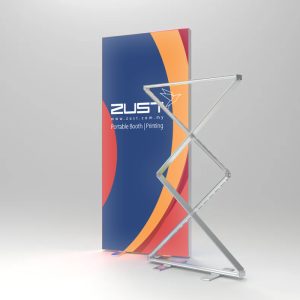 Foldable SEG fabric lightbox display with LED backlighting for exhibition booth in Malaysia